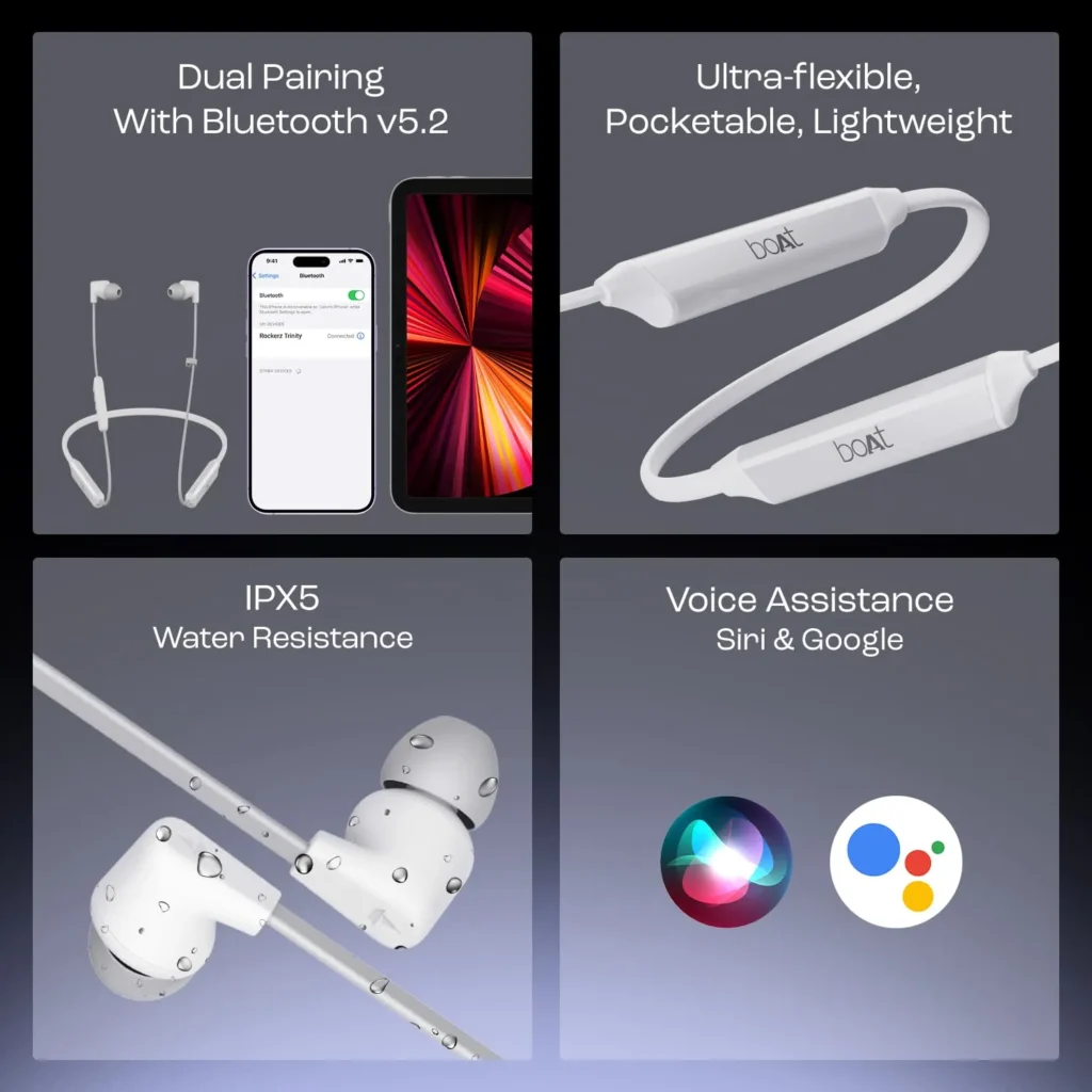 Boat Rockerz Trinity in Ear Earphones with 150H Playtime, Crystal Bionic Sound Powered by HiFi, Signature Sound, Beast™ Mode, ENx™ Tech, ASAP™ Charge,IPX5,Dual Pairing(Cosmic Black)